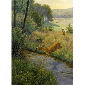 РЕПРОДУКЦИИ НА КАРТИНИ Сърни, пресичащи поток в края на гората (1918)